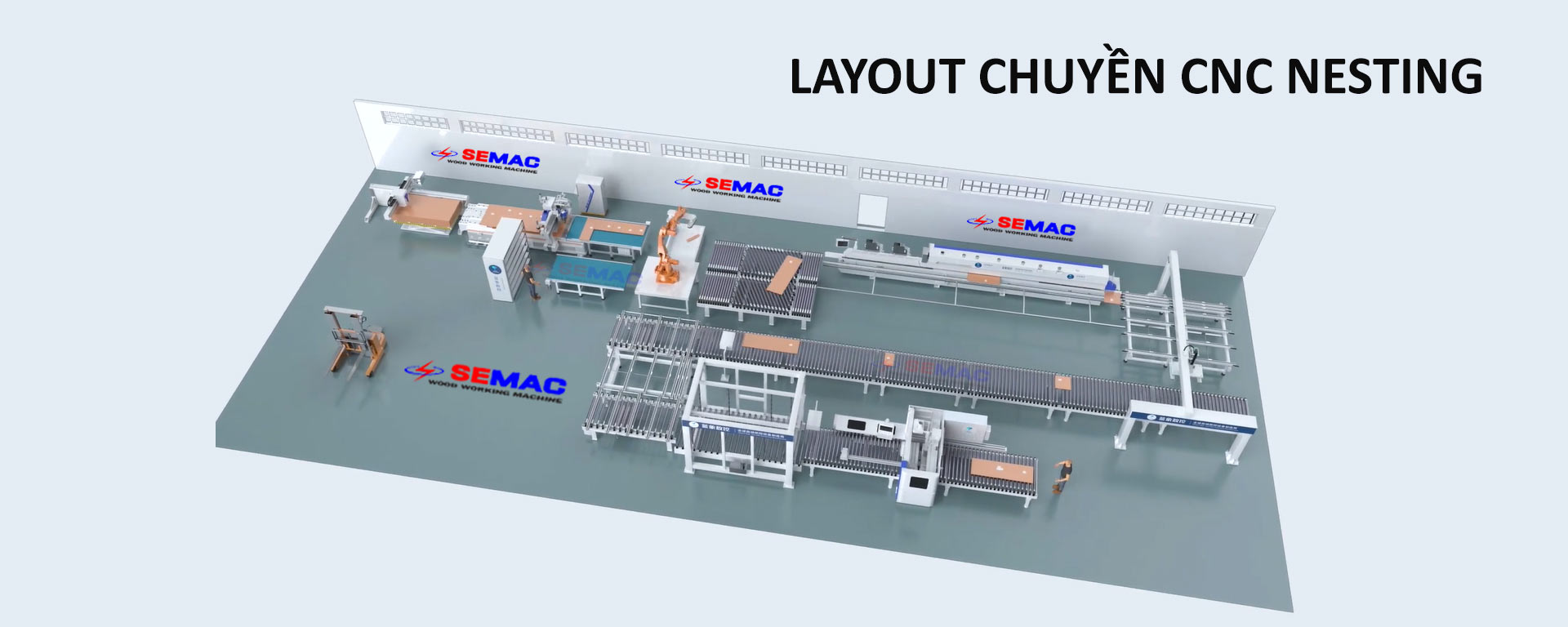 layout chuyền cnc nesting nội thất gỗ công nghiệp | SEMAC