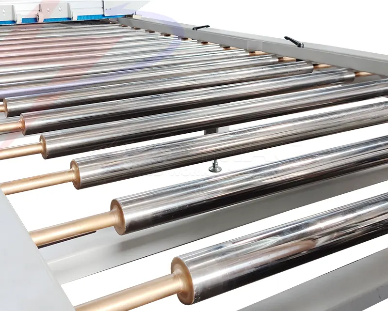 DÂY CHUYỀN PHỦ MẶT LAMINATE - SMXJ 1350C 7 Rulo đưa phôi bàn rulo vệ sinh ván - dây chuyền phủ mặt laminate SMXJ 13250C | Semac
