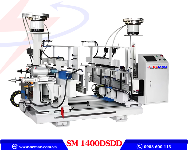 Máy cắt khoan đóng chốt 2 đầu tự động SM 1400DSDD | SEMAC