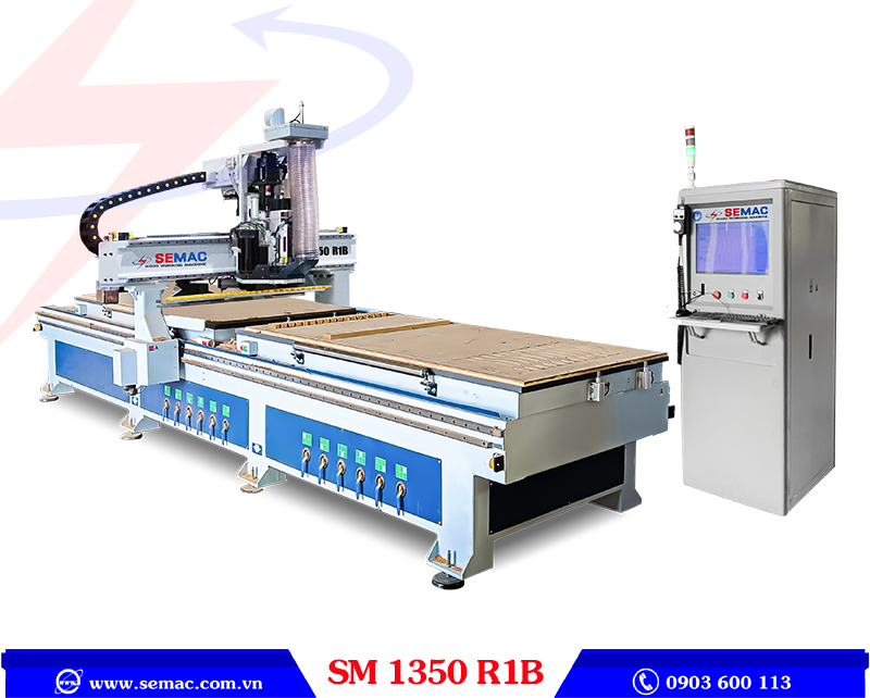 MÁY CNC ROUTER 1 ĐẦU 2 BÀN TRANG BỊ CỤM KHOAN - SM 1350 R1B