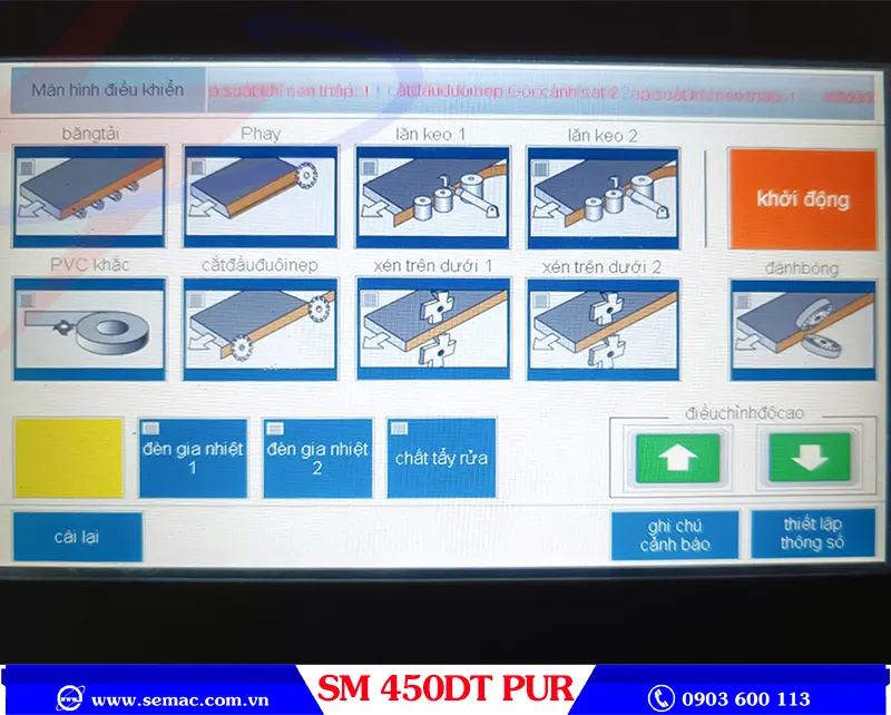 MÁY DÁN CẠNH THẲNG VÁT NGHIÊNG KEO PUR - SM 450DT PUR 3 Màn hình điều khiển máy dán cạnh thẳng vát nghiêng keo pur SM 450DT PUR