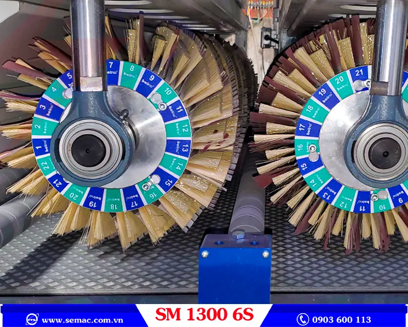 MÁY CHÀ NHÁM CHỔI 6 TRỤC - SM 1300 6S 2 Trục chà nhám dọc máy chà nhám chổi 6 trục SM 1300 6S