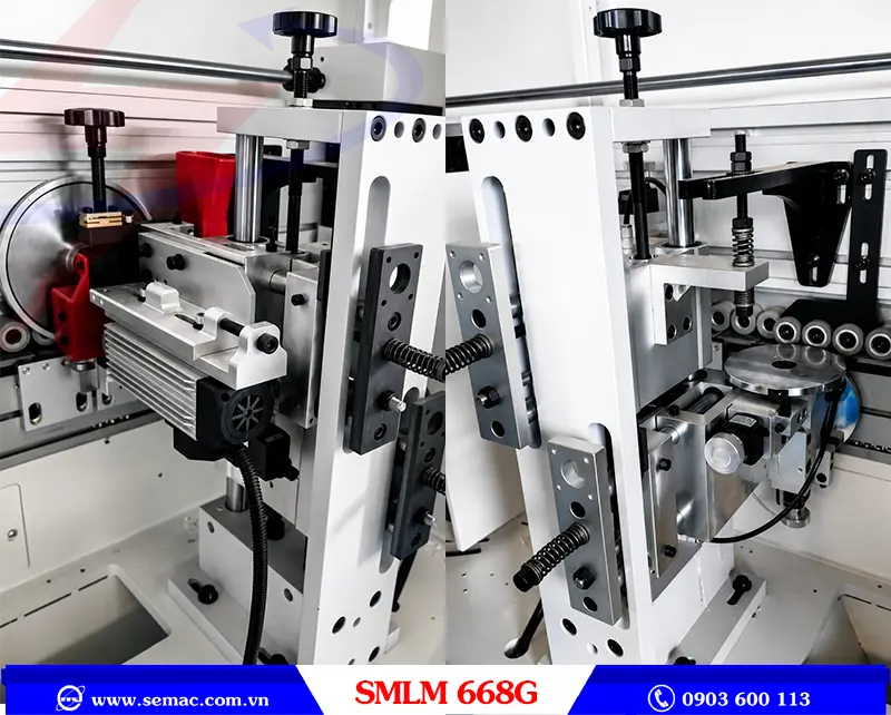 MÁY DÁN CẠNH LASER TẢI NẶNG - SMLM 668G 11 Cắt chỉ thừa trên dưới máy dán cạnh laser tải nặng SMLM 668G | SEMAC