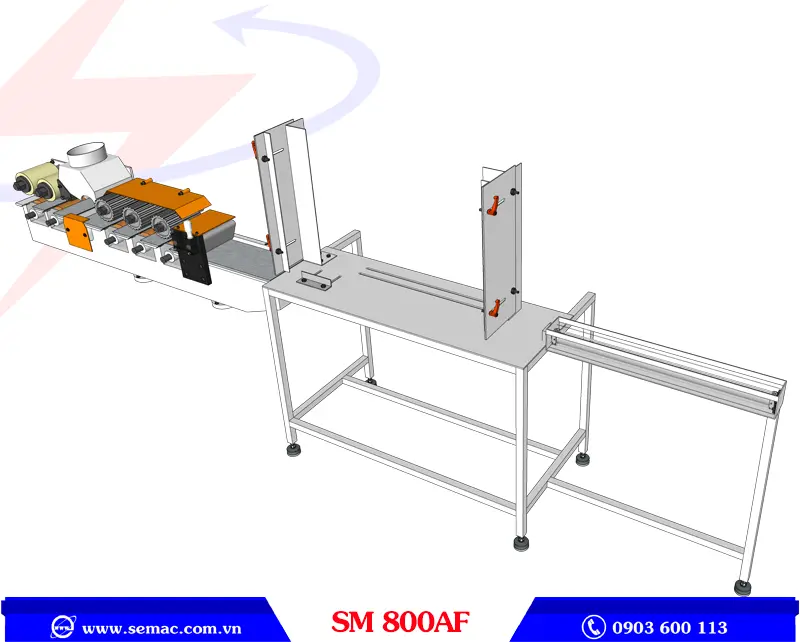 BÀN CẤP PHÔI CHO MÁY BÀO CHIỀU DÀI PHÔI ĐỒNG NHẤT - SM 800AF 2 Đầu đưa phôi bàn cấp phôi cho máy bào chiều dài phôi đồng nhất SM 800AF
