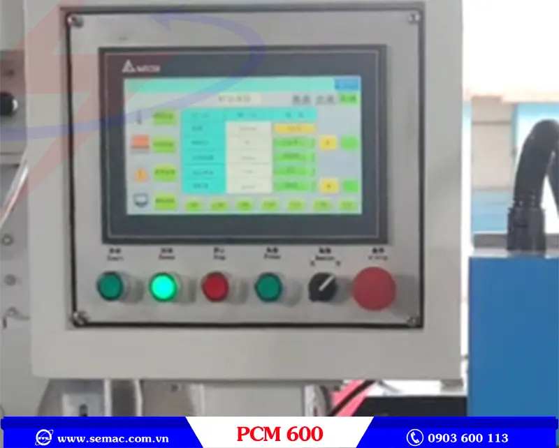 MÁY PHỦ KEO LÊN NẸP DÁN CẠNH LASER – PCM 600 3 Màn hình điều khiển máy phủ keo lên nẹp dán cạnh laser PCM 600 | SEMAC